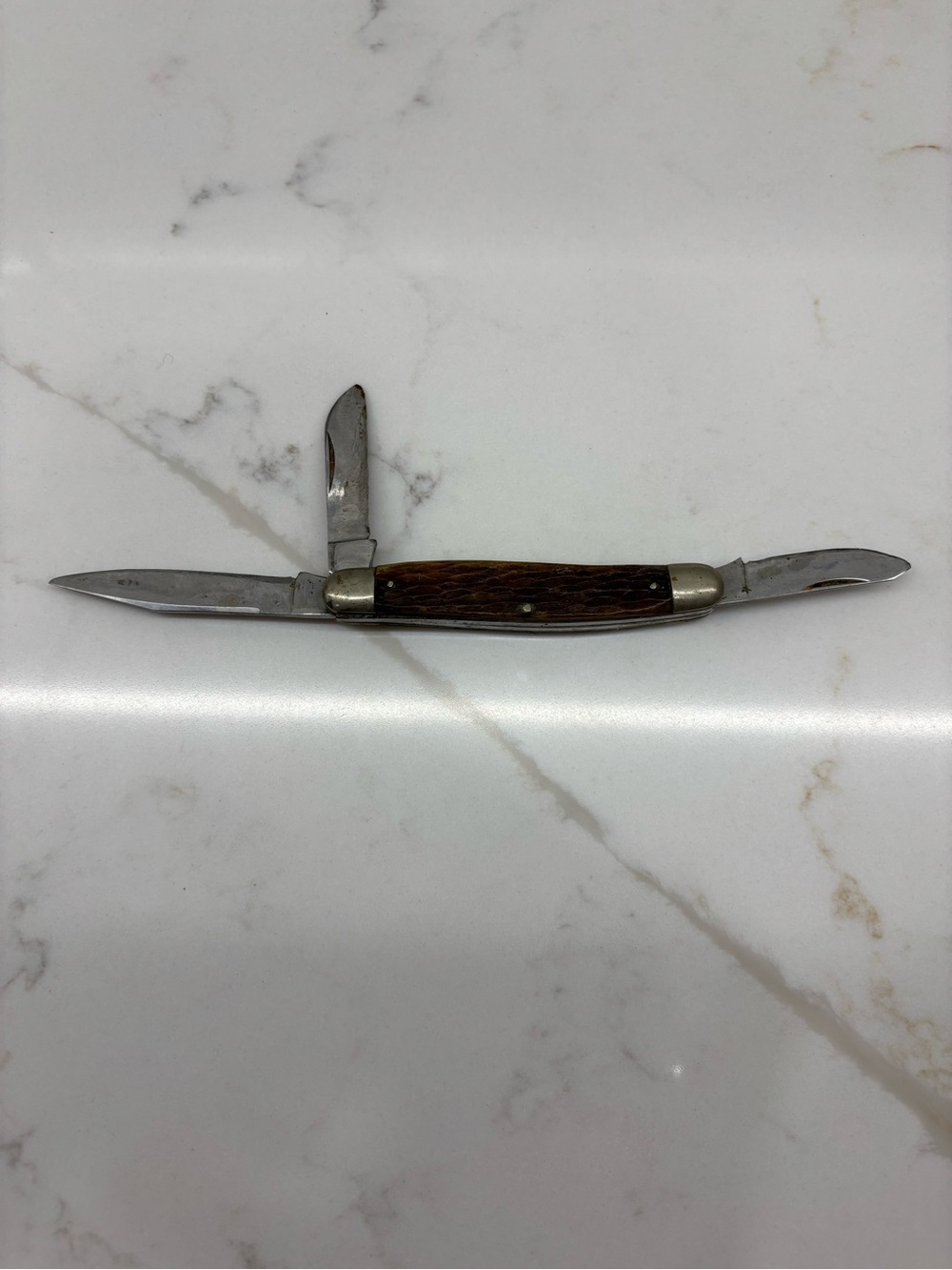 Vintage 3 Blade Wood Grain Look Folding Pocket Knife
